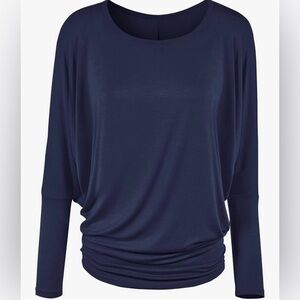 Flowy and Comfort Draped Long Sleeve Batwing Dolman -navy